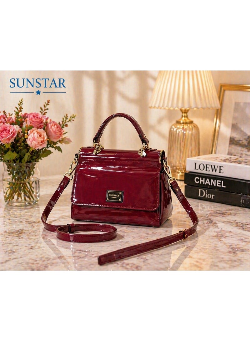 SUNSTAR Premium Patent Leather Handbag – Elegant Top Handle & Shoulder Bag for Women (Leopard, Red, Black) - Image 1