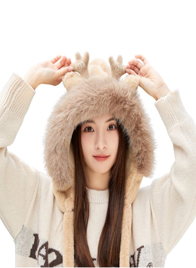ZCM-HAPPY - Beautiful Soft Cozy Winter Hat for Women with Plush Velvet and Cute Deer Ears - Image 1