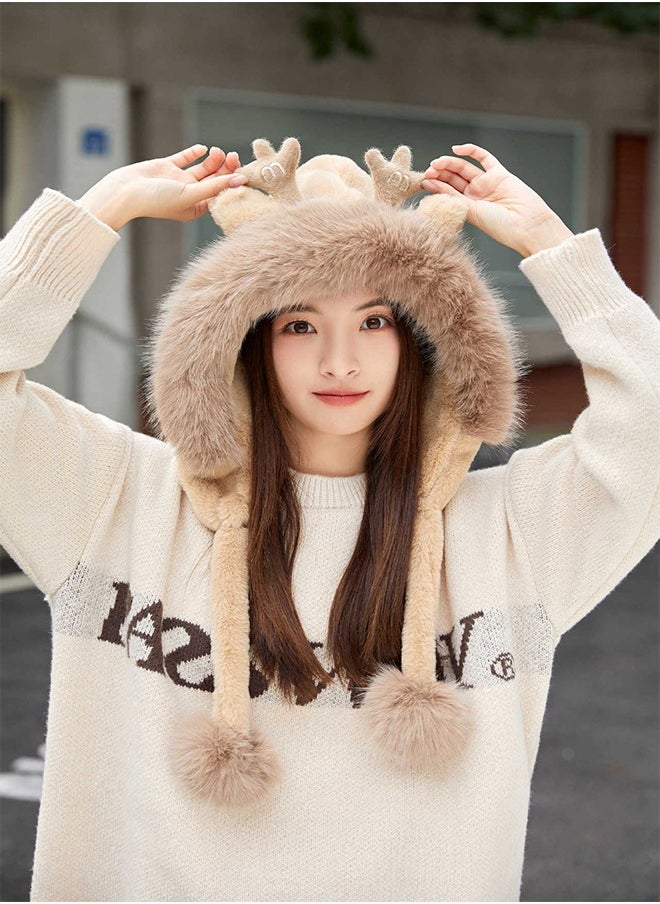 ZCM-HAPPY - Beautiful Soft Cozy Winter Hat for Women with Plush Velvet and Cute Deer Ears - Image 1