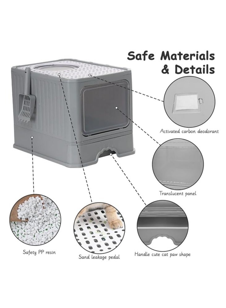 عام صندوق رمل قابل للطي مع غطاء، حجم كبير، مزود بمجرفة مغطاة، مقاوم للتناثر، مناسب للقطط الصغيرة، سهل الحمل ويقلل من تتبع الرمل. - Image 2