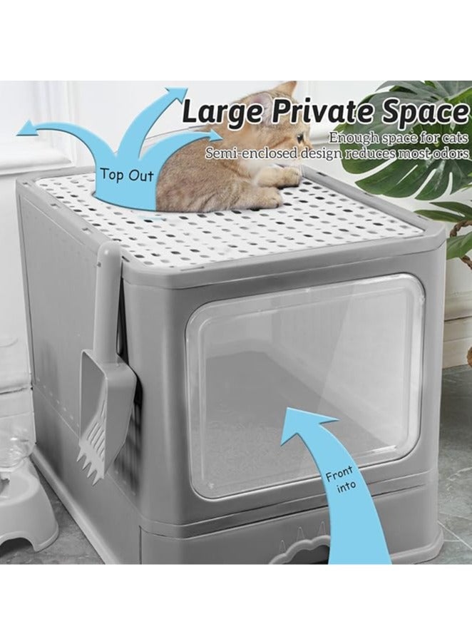 عام صندوق رمل قابل للطي مع غطاء، حجم كبير، مزود بمجرفة مغطاة، مقاوم للتناثر، مناسب للقطط الصغيرة، سهل الحمل ويقلل من تتبع الرمل. - Image 3