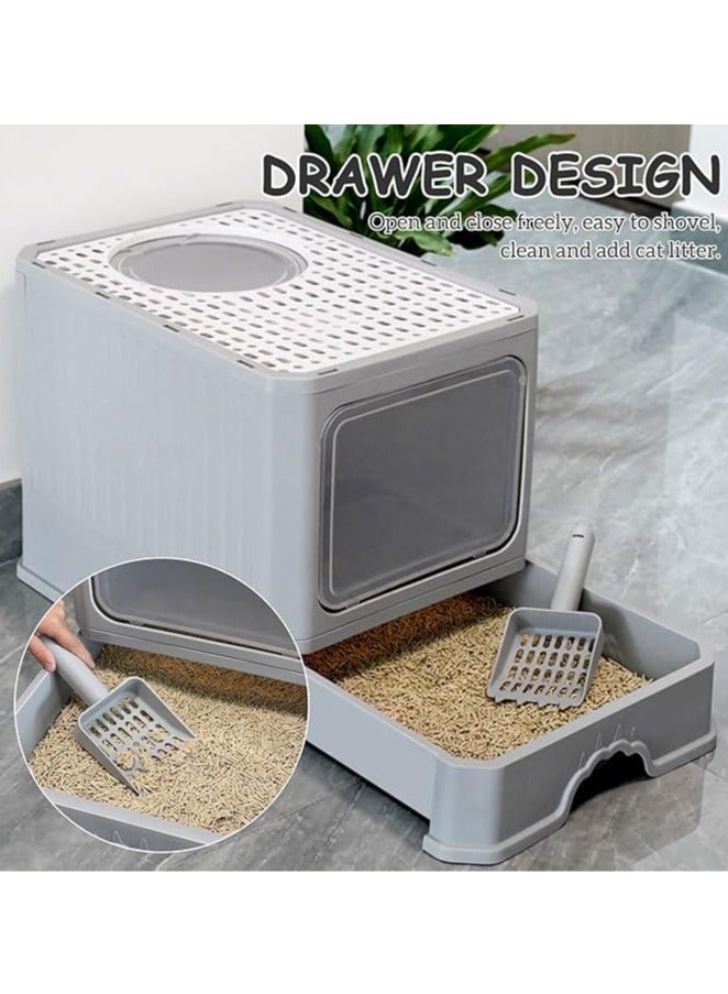 عام صندوق رمل قابل للطي مع غطاء، حجم كبير، مزود بمجرفة مغطاة، مقاوم للتناثر، مناسب للقطط الصغيرة، سهل الحمل ويقلل من تتبع الرمل. - Image 4