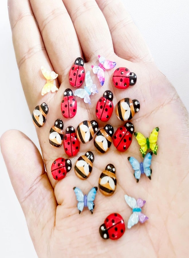 HETRUUOP 100Pcs Miniature Micro Resin Ladybug Butterfly Bee Set, Dollhouse Miniature Flatback Cabochon Bugs, for Spring Fairy Garden Terrarium Scrapbook, Nail Art, Decoration (Ladybug Butterfly Bee Set) - Image 3
