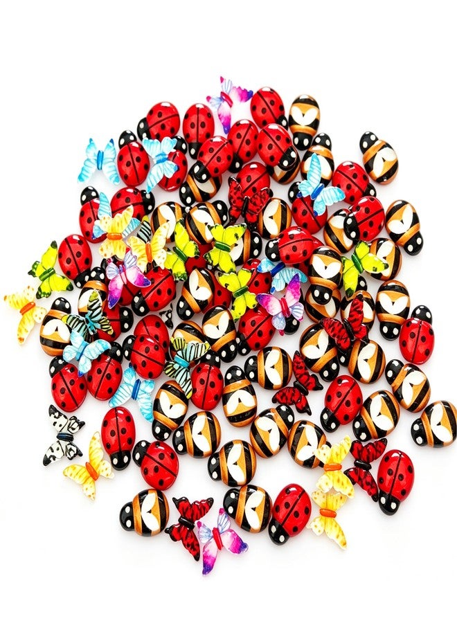 HETRUUOP 100Pcs Miniature Micro Resin Ladybug Butterfly Bee Set, Dollhouse Miniature Flatback Cabochon Bugs, for Spring Fairy Garden Terrarium Scrapbook, Nail Art, Decoration (Ladybug Butterfly Bee Set) - Image 2