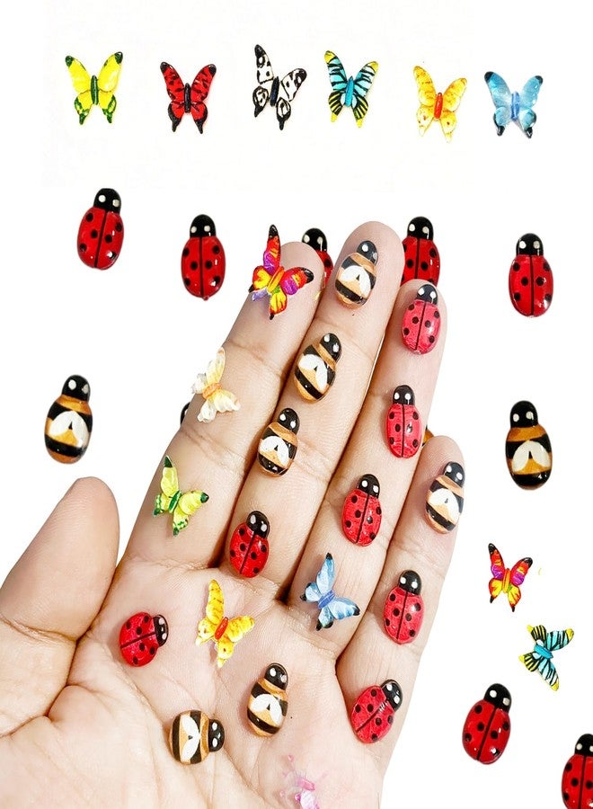 HETRUUOP 100Pcs Miniature Micro Resin Ladybug Butterfly Bee Set, Dollhouse Miniature Flatback Cabochon Bugs, for Spring Fairy Garden Terrarium Scrapbook, Nail Art, Decoration (Ladybug Butterfly Bee Set) - Image 1