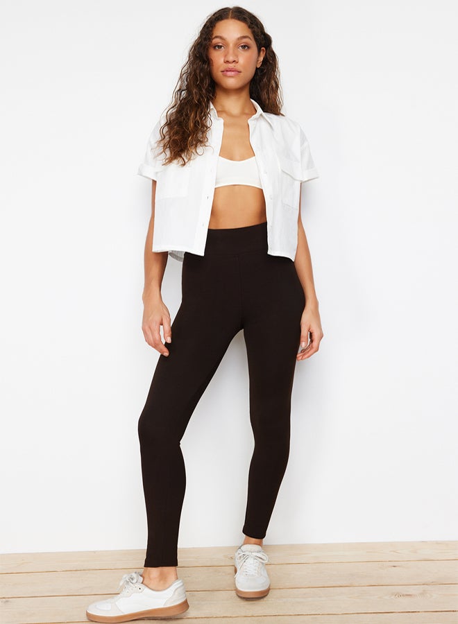 trendyol Brown Recovery High Waist Knitted Leggings with Elastic Waist - Image 3