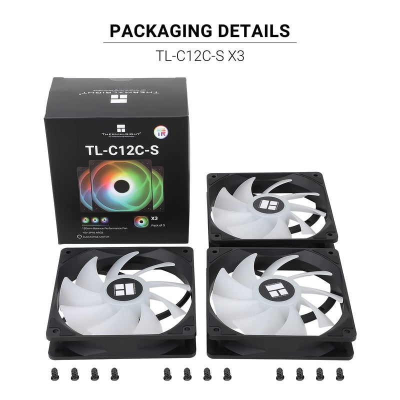 ثيرمالرايت مروحة تبريد علبة الكمبيوتر Thermalright TL-C12C-S X3 بحجم 120 مم مع إضاءة ARGB، مروحة كمبيوتر صامتة مع محمل S-FDB، تصل سرعتها إلى 1550 دورة في الدقيقة (3 قطع) - Image 5
