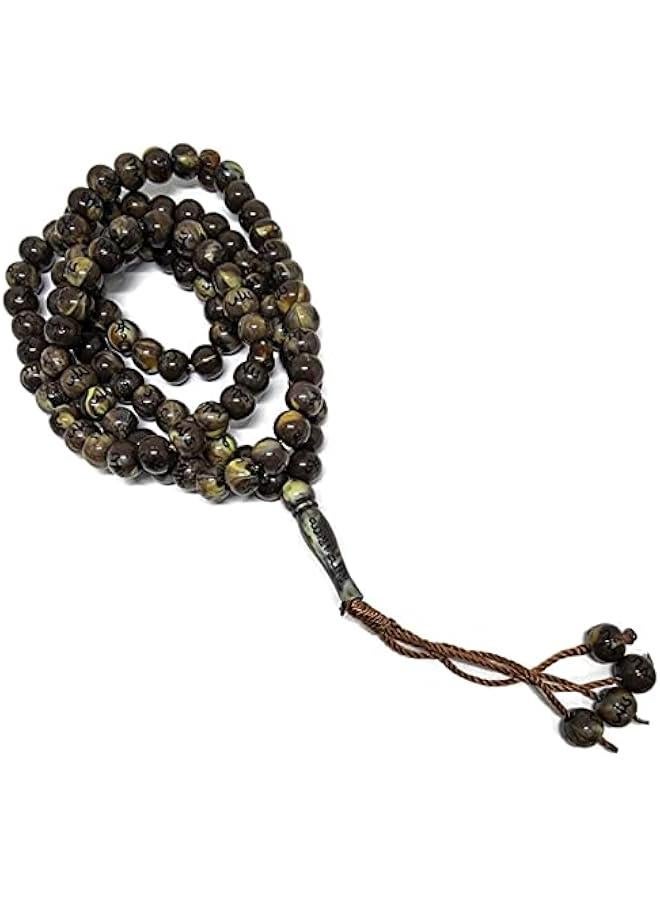 Islamic Prayer Beads with Engraved Names of Allah and Muhammad - AMN106 Two-String Tasbih with 99 Beads for Dhikr