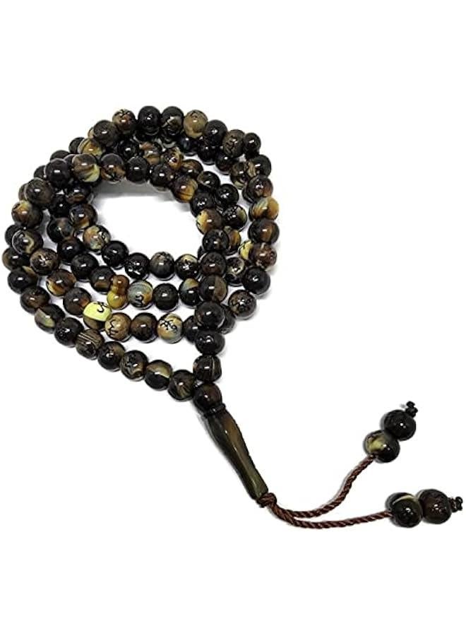 Islamic Prayer Beads with Engraved Names of Allah and Muhammad - AMN106 Two-String Tasbih with 99 Beads for Dhikr