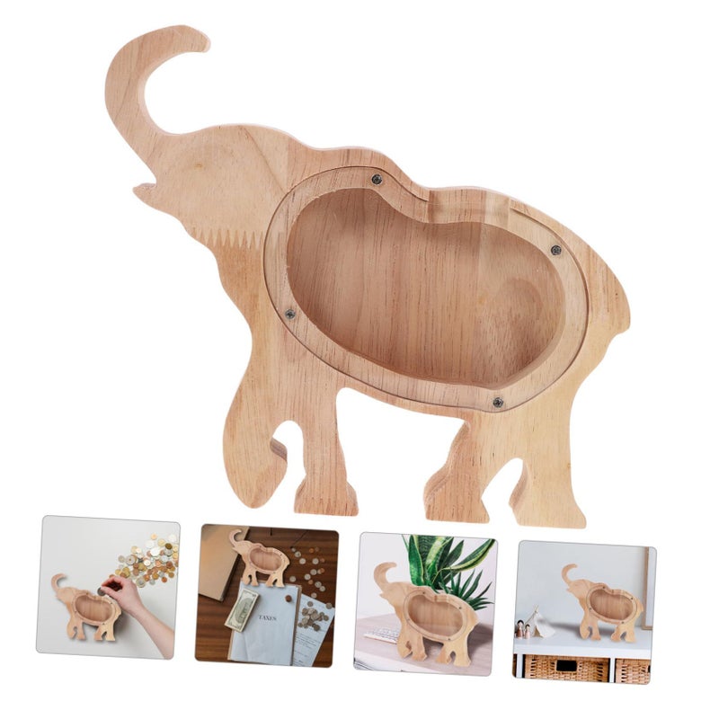 Wooden Elephant Money Box Desktop Coin Bank Animal Piggy Bank For Adults Gift - Image 4