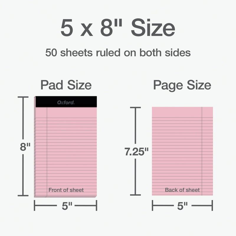 Oxford Color Writing Pads, Jr. Legal Rule, Small Legal Pads, Writing Pads, Notebooks for School and Office, 4 Assorted Colors: 2 Pink, 2 Purple, 1 Blue, 1 Green, 5 inch x 8 inch (1017037) - Image 2