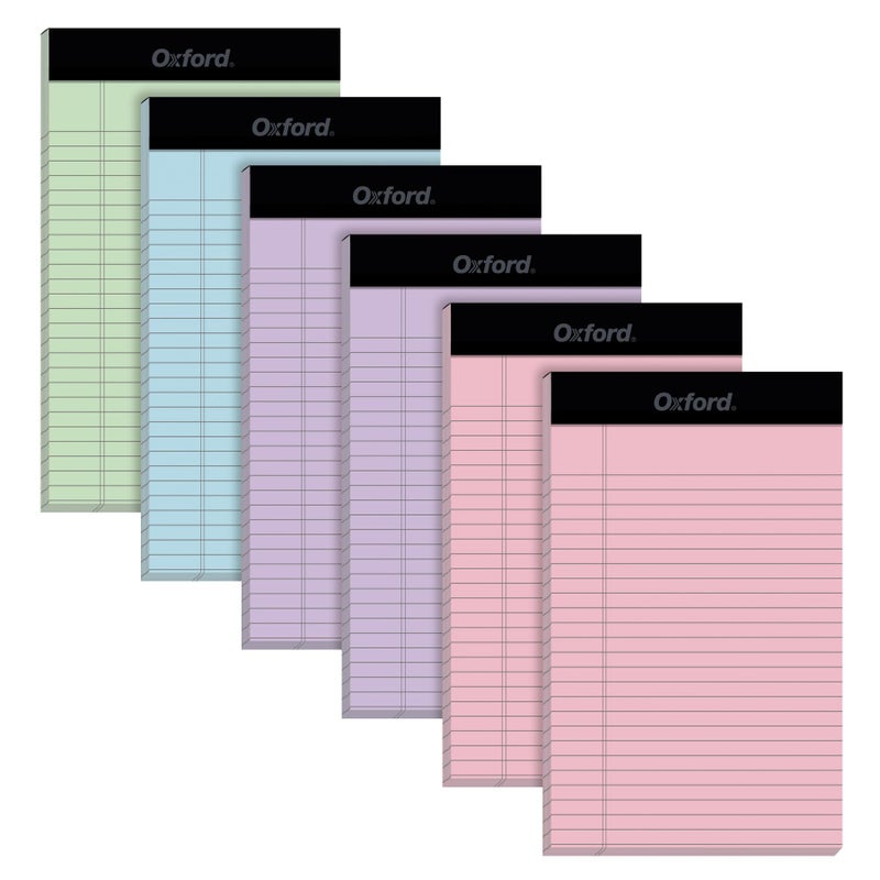 Oxford Color Writing Pads, Jr. Legal Rule, Small Legal Pads, Writing Pads, Notebooks for School and Office, 4 Assorted Colors: 2 Pink, 2 Purple, 1 Blue, 1 Green, 5 inch x 8 inch (1017037) - Image 1