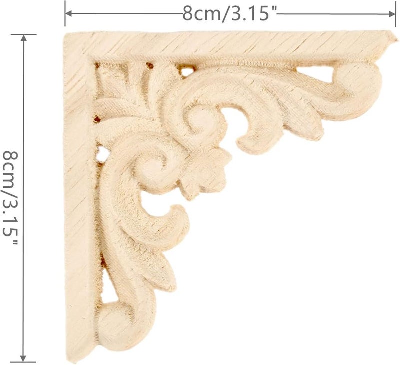 MUXSAM Furniture Applique, 8x8cm/3.15"x3.15", Wood Carved Corner Onlay Unpainted Frame Decal for Wall Cabinet Door Bed Dresser Mirror Decoration(4-Pack) - Image 2