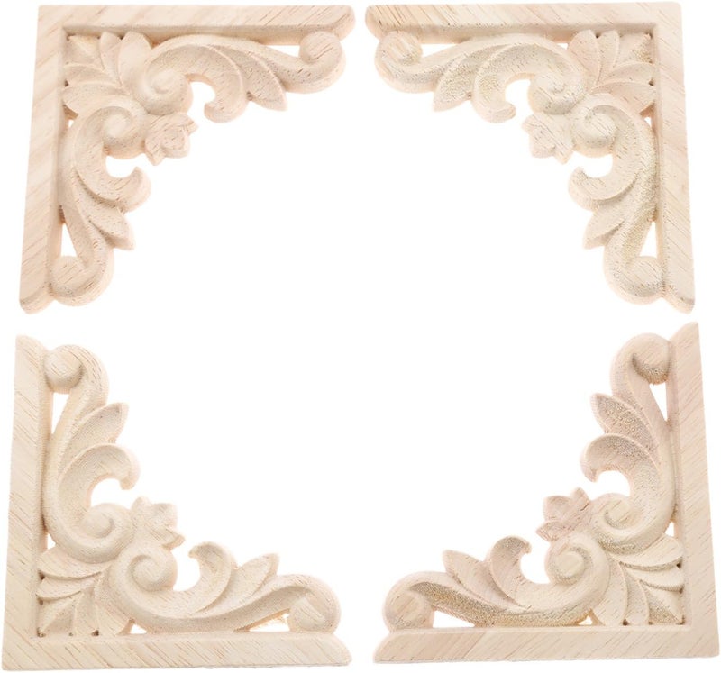 MUXSAM Furniture Applique, 8x8cm/3.15"x3.15", Wood Carved Corner Onlay Unpainted Frame Decal for Wall Cabinet Door Bed Dresser Mirror Decoration(4-Pack) - Image 1