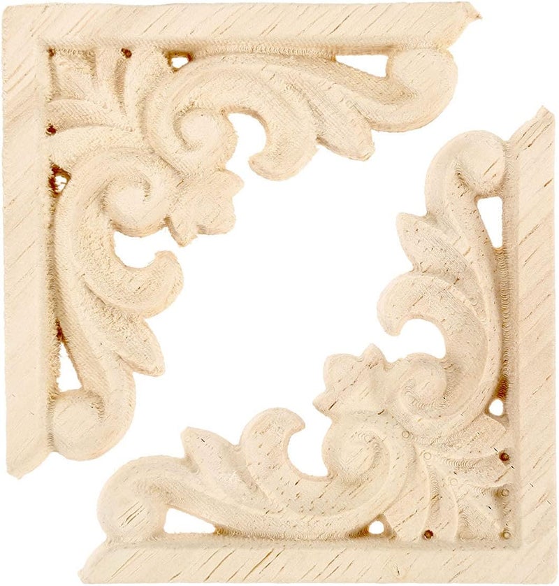 MUXSAM Furniture Applique, 8x8cm/3.15"x3.15", Wood Carved Corner Onlay Unpainted Frame Decal for Wall Cabinet Door Bed Dresser Mirror Decoration(4-Pack) - Image 4