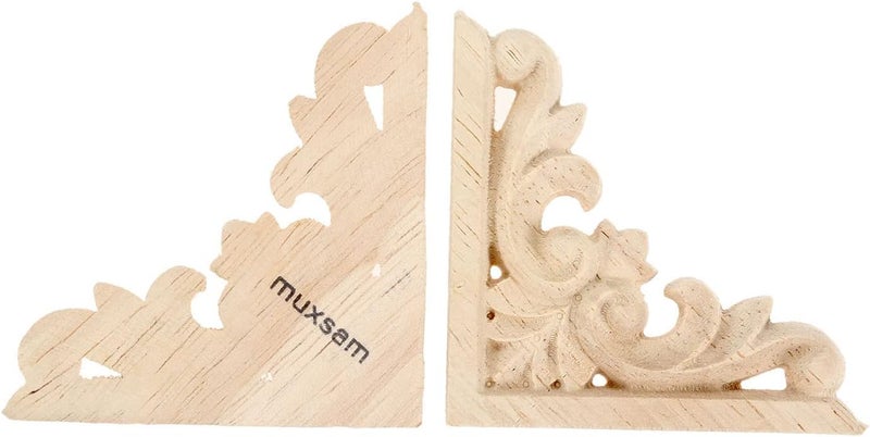 MUXSAM Furniture Applique, 8x8cm/3.15"x3.15", Wood Carved Corner Onlay Unpainted Frame Decal for Wall Cabinet Door Bed Dresser Mirror Decoration(4-Pack) - Image 3
