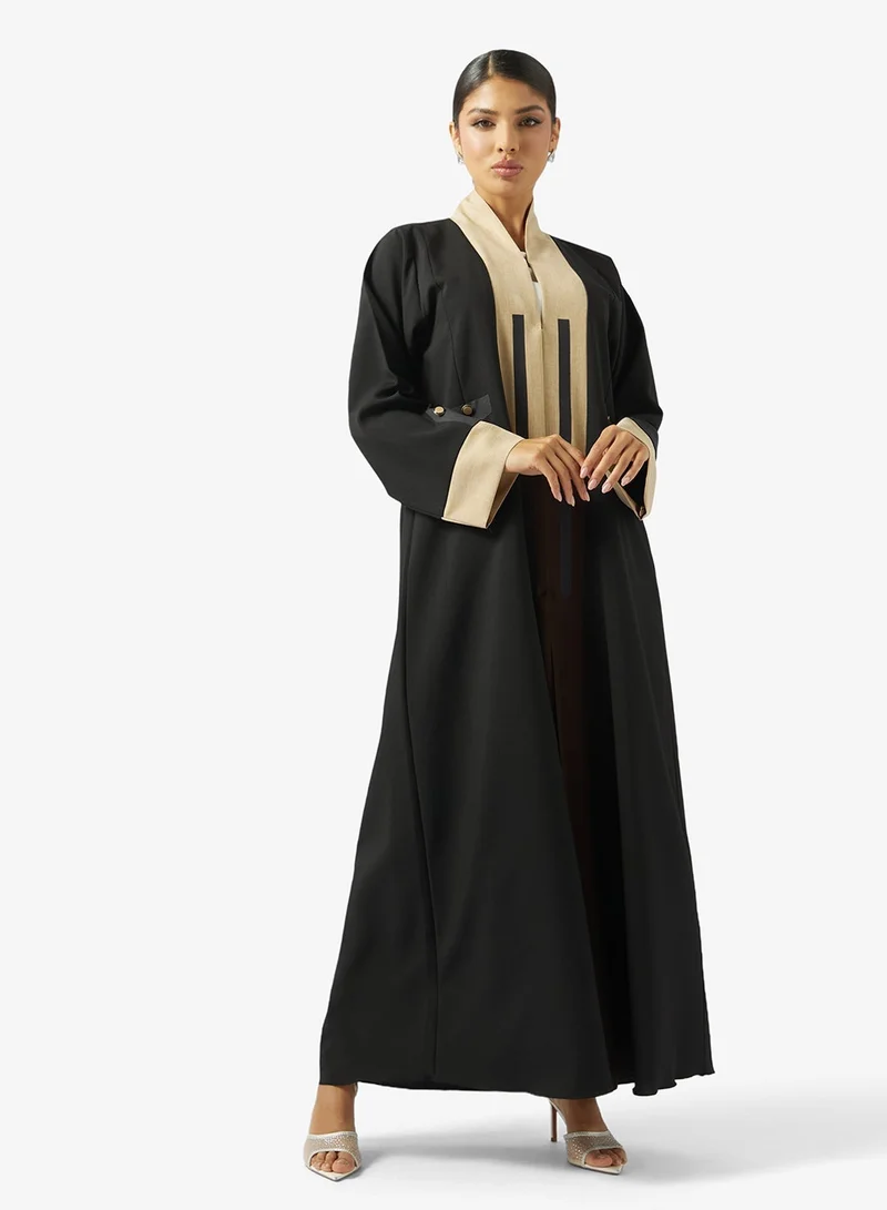 hayas closet Black Abaya with Button Details and Sheila