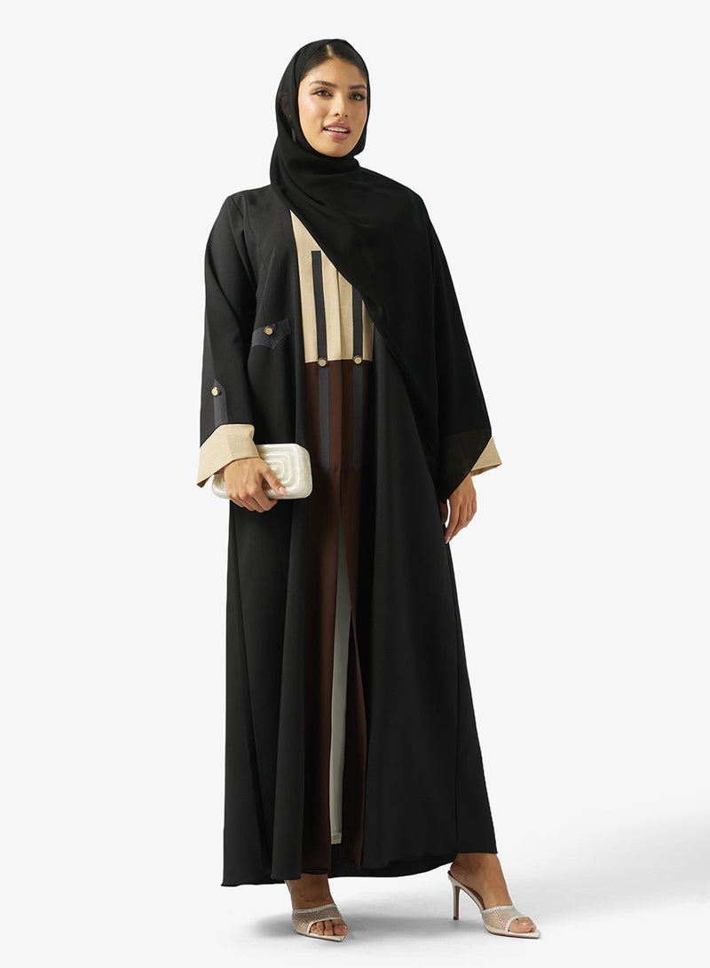 هيا كلوزيت عباية سوداء بأزرار وشيلة - Image 3