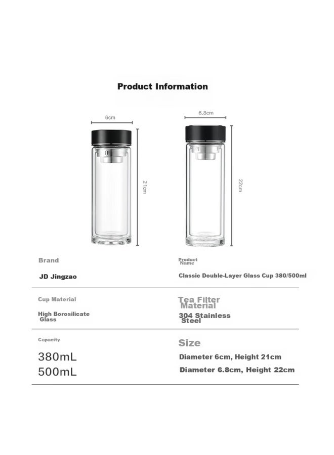 JD.com Jd Jingzao Double-Layer Insulated Glass Water Cup, Large Capacity Drinking Cup For Coffee, Beer, Milk, And Tea, 380Ml - Image 5