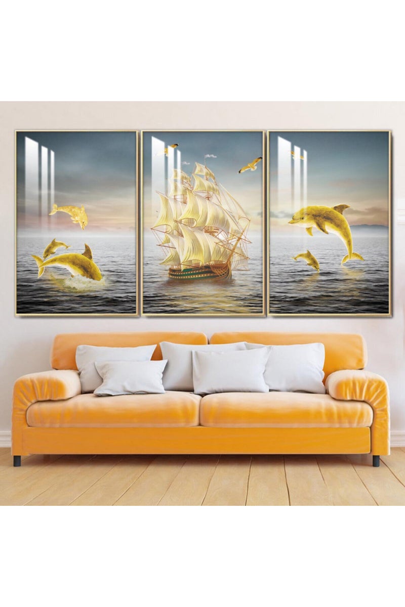 Marktna Three wooden wall painting with a frame and a clear acrylic layer - Image 1
