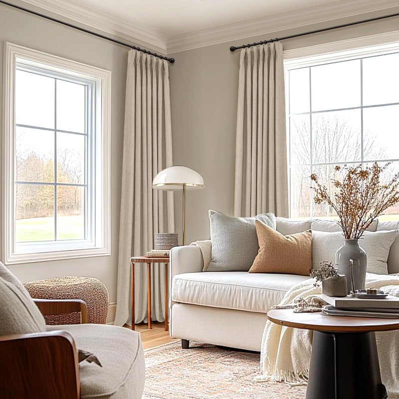 100% Blackout Shield Linen Look Textured Pinch Pleated Curtains Blackout Drapes 96 Inch Long 2 Panels Set, Faux Linen Blackout Curtains for Bedroom & Living Room, 40" W x 96" L, Oatmeal - Image 5