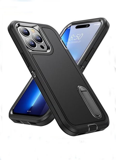 3 في 1 غطاء هاتف مسند ل iPhone 15 Pro Max حماية من السقوط من الدرجة العسكرية للصدمات مع غطاء واقي الشاشة