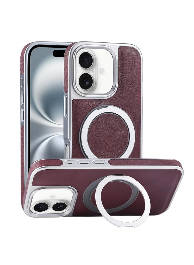 اس-توب جراب هاتف iPhone 16 Plus مصنوع من الجلد المطلي مع حامل MagSafe دوار - Image 1