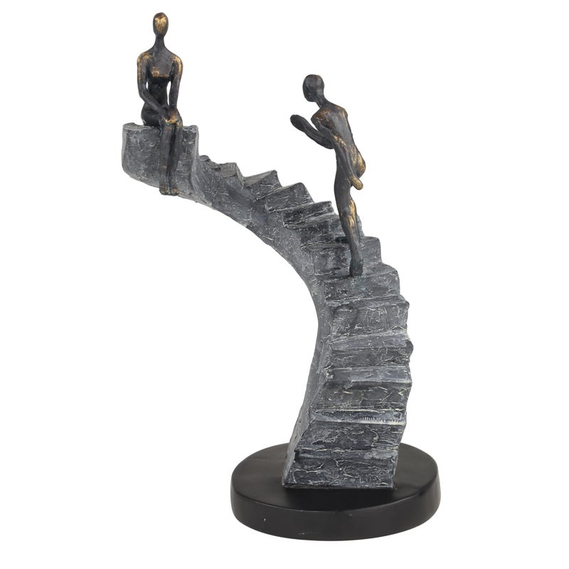 Deco 79 Polystone People Decorative Sculpture Home Decor Statue with Stairs Accent Figurine 8 x 3 x 14 Black