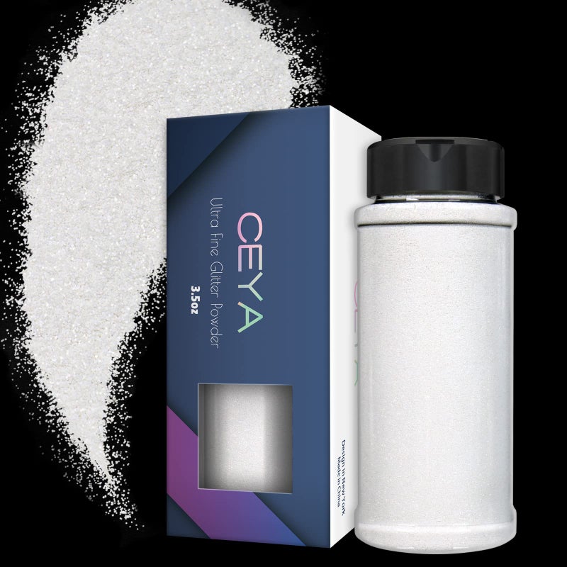 Ceya 38oz 110g Ultra Fine Glitter Powder Pearl White Glitter 1128 0008 02mm for Slime Epoxy Resin Craft Tumbler Jewelry Nail Art Festival Makeup Scrapbook Painting Wedding Cards
