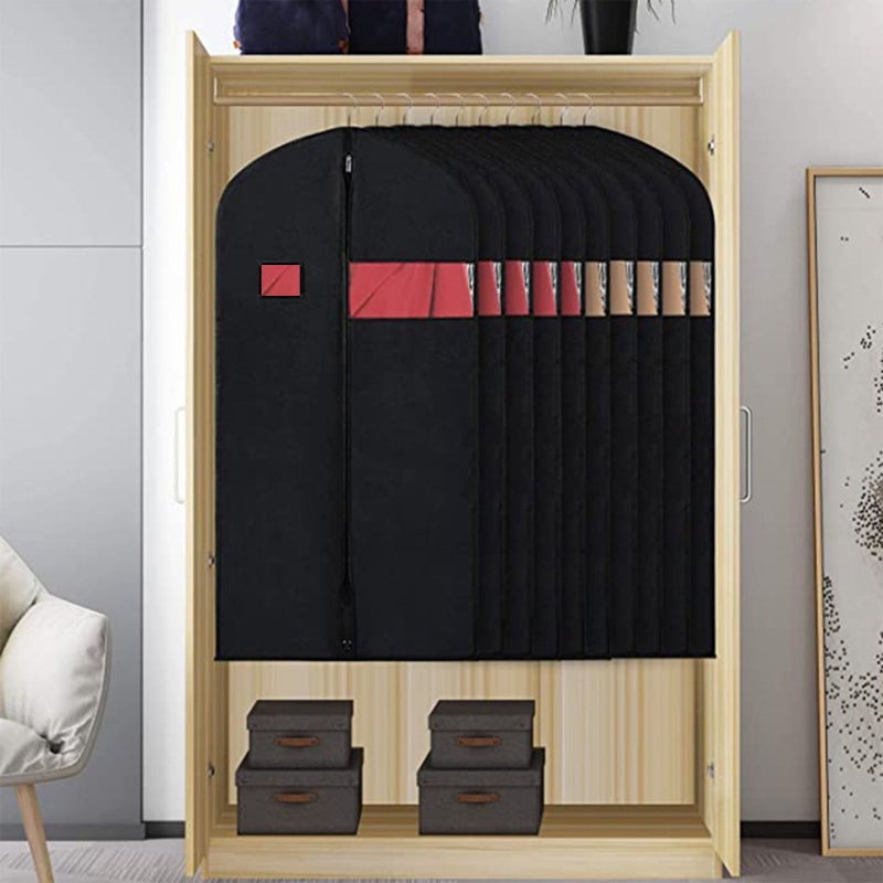 Hanging clothes storage bag wardrobe travel dual-use folding suit skirt hanging bag Black 110*60cm - Image 5