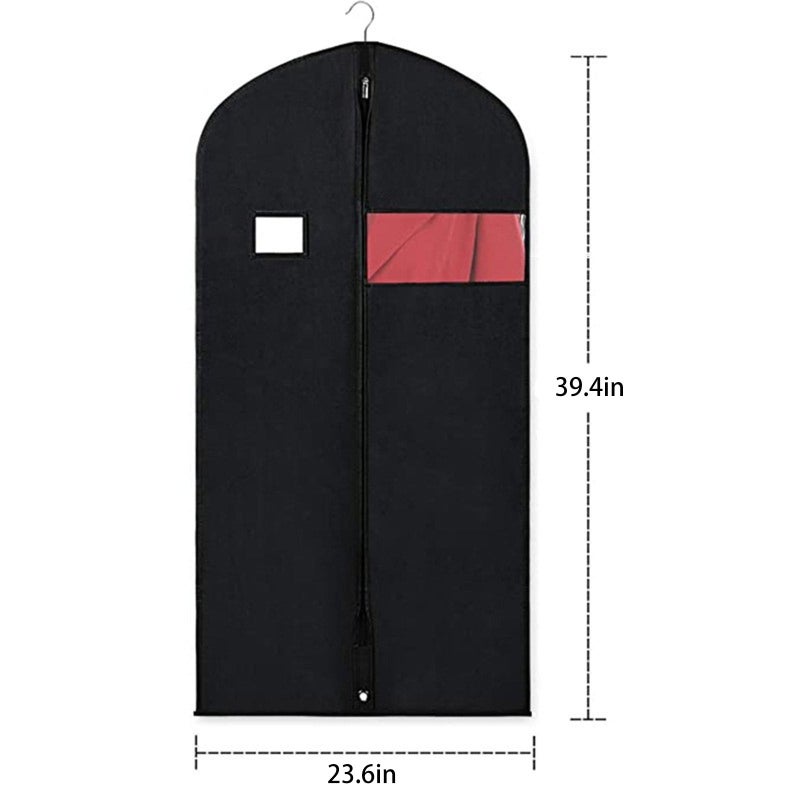 Hanging clothes storage bag wardrobe travel dual-use folding suit skirt hanging bag Black 110*60cm - Image 2
