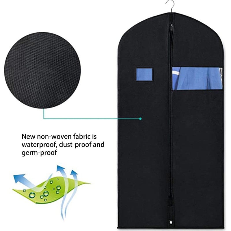 Hanging clothes storage bag wardrobe travel dual-use folding suit skirt hanging bag Black 110*60cm - Image 3