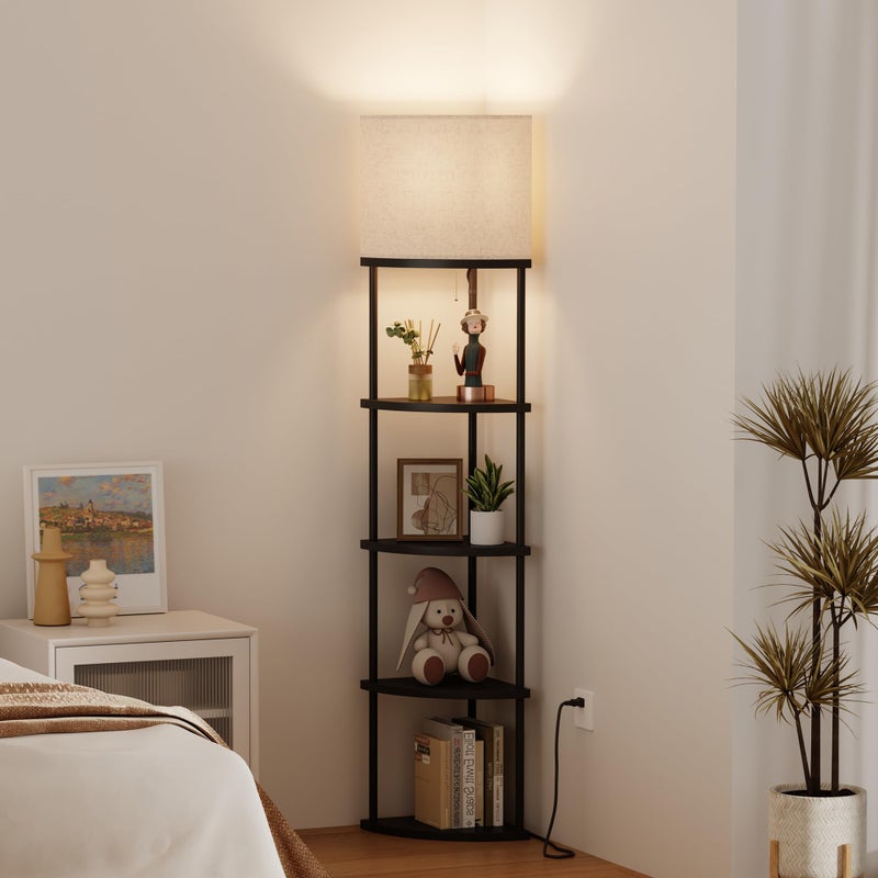 Qupui Floor Lamp with Shelves, Modern 5 Tier Corner Shelf Lamp with 3 Color Temperature Bulb, Storage Home Decor Organizer Shelves for Bedroom Living Room, Black - Image 3