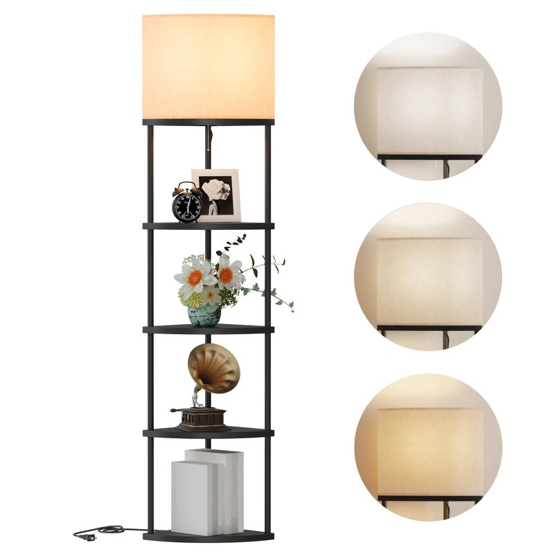Qupui Floor Lamp with Shelves, Modern 5 Tier Corner Shelf Lamp with 3 Color Temperature Bulb, Storage Home Decor Organizer Shelves for Bedroom Living Room, Black - Image 1