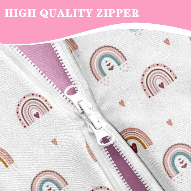 Nesker Zipper Bedding Twin Rainbow Heart Zip Up Bedding Set for Girls and Kids, Pink Boho 3 Pcs Comforter Bed in a Bag with Fitted Sheet and 2 Pcs Pillowcases - Image 3