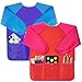 Bassion 2 Pack Kids Art Smock Toddlers Painting Aprons Colorful Waterproof Children Artist Smock with Long Sleeve 3 Roomy Pockets for Age 28 Years GiftsRed Purple - Image 3