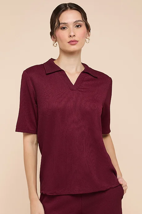 أر أند بي Textured Polo T-Shirt with Short Sleeves