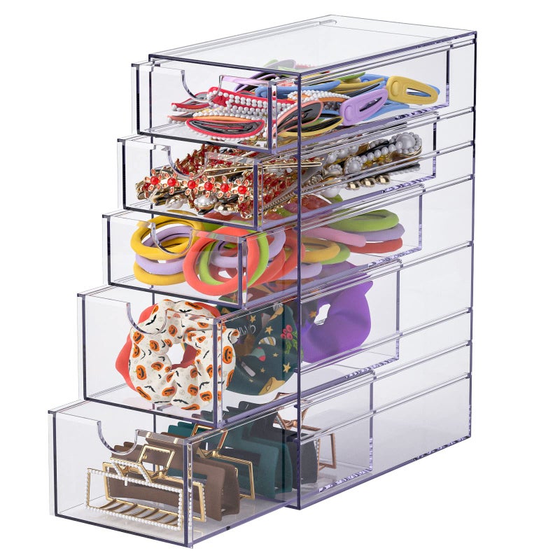 Noverlife Clear Containers for Hair Accessory Organizing, Plastic Hair Accessory Organizer Box with 5 Drawers, Hair Accessory Container, Storage Organization Drawers Set for Hair Ties Accessory - Image 1