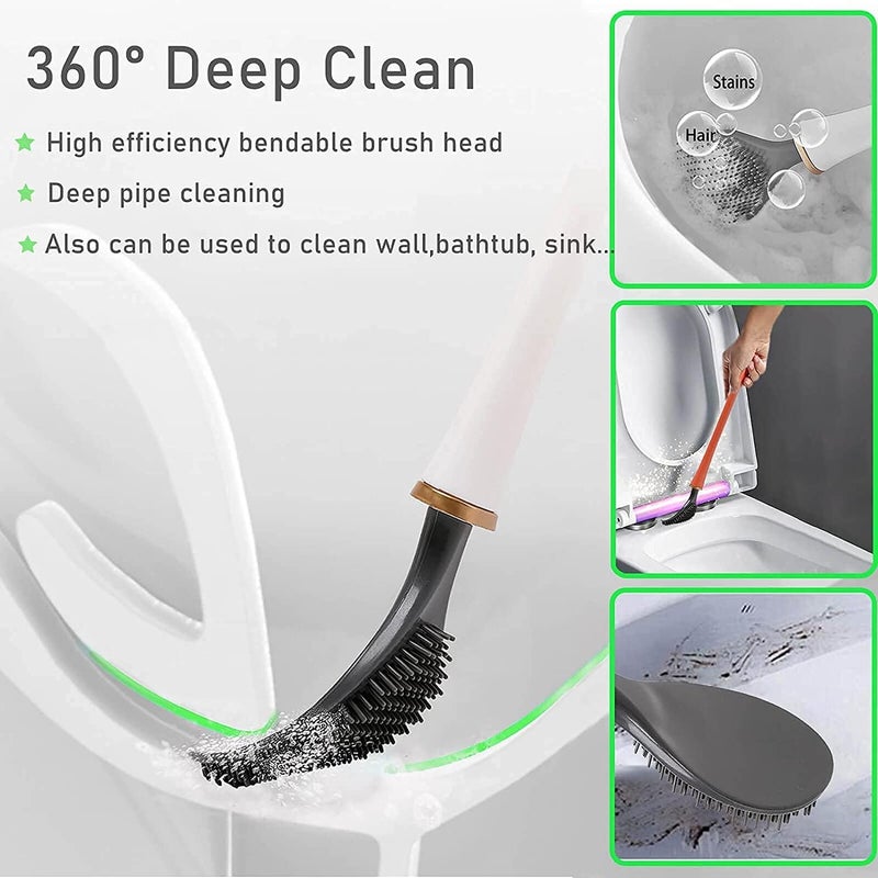 BBRAIMEN Silicone Toilet Brush with Holder Modern and Durable Non-Scratch Design for Easy Cleaning Silicone Toilet Brush Set with Ergonomic Handle for Bathroom Use (Pack of 1) - Image 3