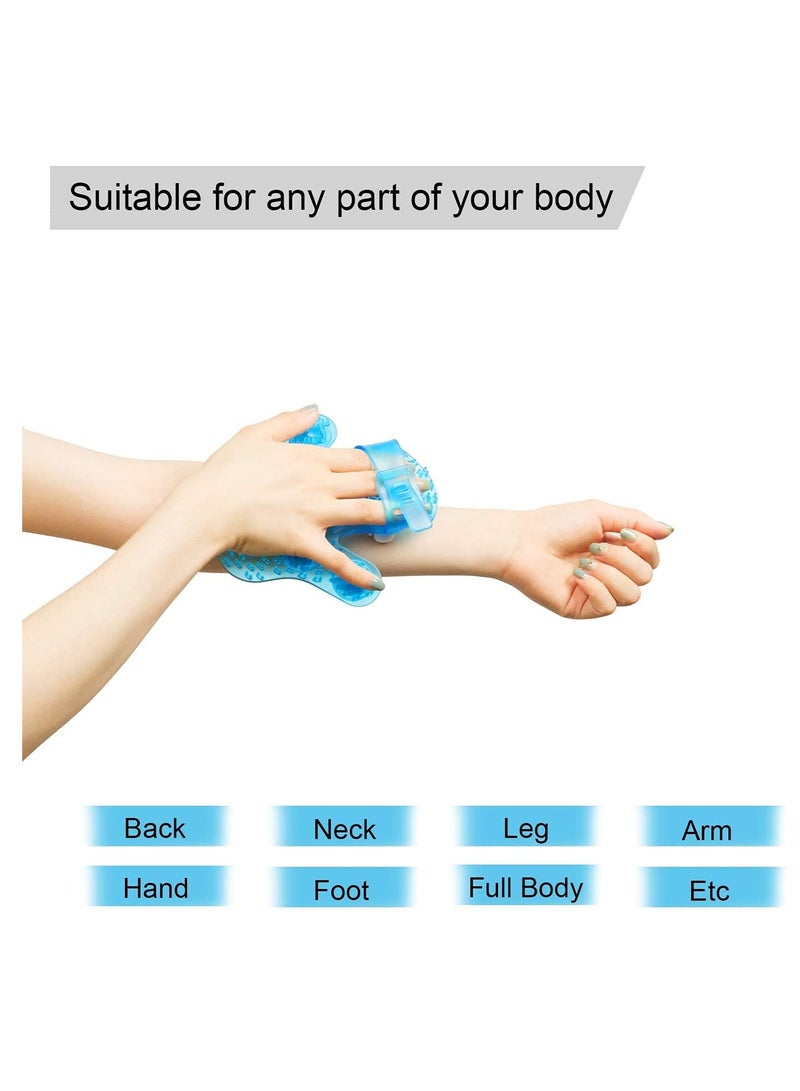 Loquat Hand Held Massager for Muscle Back Neck Joint Foot Shoulder Leg Pain Relief - Palm Shaped Massage Glove Full Body Massage Tool with Roller Ball Massager Essential Oils with Portable Design Blue - Image 2