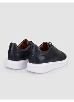 Harrow 100% Genuine Leather Navy Blue Rubber Laced Men's Sneakers  - Image 3