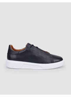 Harrow 100% Genuine Leather Navy Blue Rubber Laced Men's Sneakers  - Image 1
