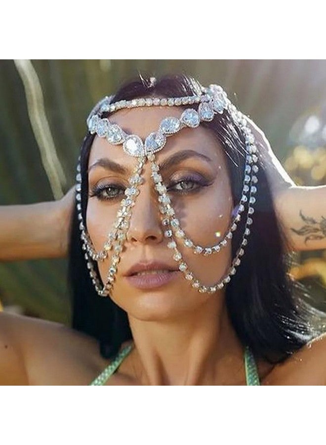 Fdesigner سلسلة رأس فلابر عتيقة قناع تنكر رأس زينة زفاف عروس مجوهرات شعر رأس مزينة بالأحجار الكريمة أغطية رأس تنكرية إكسسوارات شعر للنساء (بوهوسيلفر) - Image 1