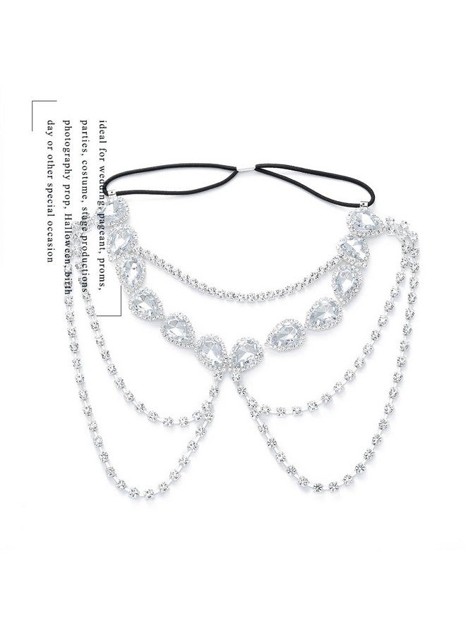 Fdesigner سلسلة رأس فلابر عتيقة قناع تنكر رأس زينة زفاف عروس مجوهرات شعر رأس مزينة بالأحجار الكريمة أغطية رأس تنكرية إكسسوارات شعر للنساء (بوهوسيلفر) - Image 2