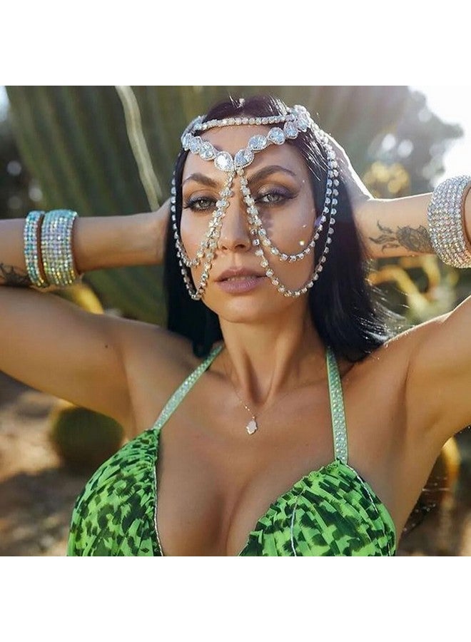 Fdesigner سلسلة رأس فلابر عتيقة قناع تنكر رأس زينة زفاف عروس مجوهرات شعر رأس مزينة بالأحجار الكريمة أغطية رأس تنكرية إكسسوارات شعر للنساء (بوهوسيلفر) - Image 3