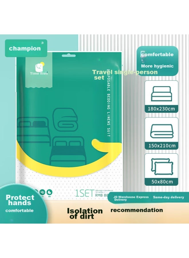 Sometimes, Disposable Bed Sheets, Duvet Covers, And Pillowcases Are Thickened For Hotel Stays, Business Trips, And Travel To Prevent Contamination. A Single Person's Three-piece Set. - Image 1
