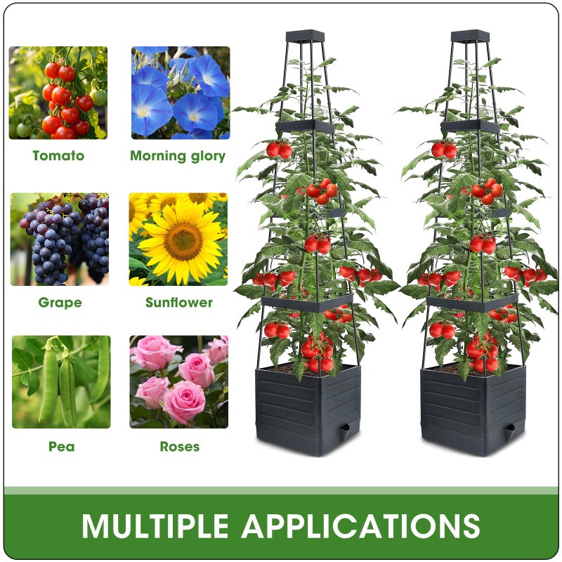MQFORU 2 Packs Raised Garden Bed Tomato Planter with Trellis, 57" Tomato Cages for Climbing Vegetables Plant, Self Watering Planters Box for Garden Pots for Patio Greenhouse Indoor Outdoorï¼ˆ2PCSï¼‰ - Image 4