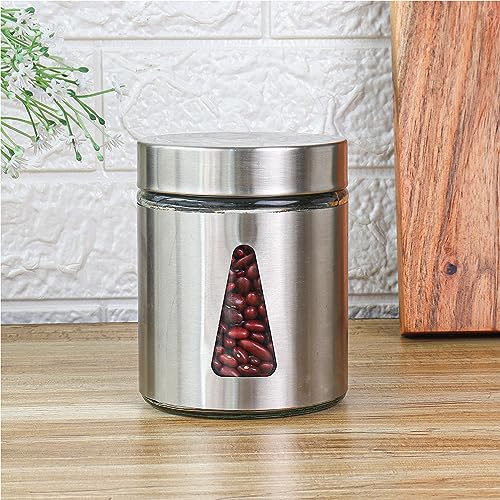 Femora Borosilicate Glass Triangular Shape see through Bottoms with Stainless Steel Jacketed Glass Jars | 1 Year Warranty | Airtght | Jars for Snacks, Fry Food, Masala, Spice, Cookies|700 ML|Set Of 3 - Image 2