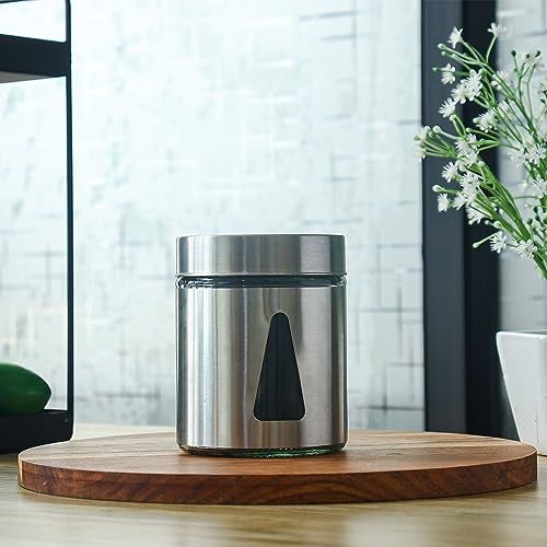 Femora Borosilicate Glass Triangular Shape see through Bottoms with Stainless Steel Jacketed Glass Jars | 1 Year Warranty | Airtght | Jars for Snacks, Fry Food, Masala, Spice, Cookies|700 ML|Set Of 3 - Image 1