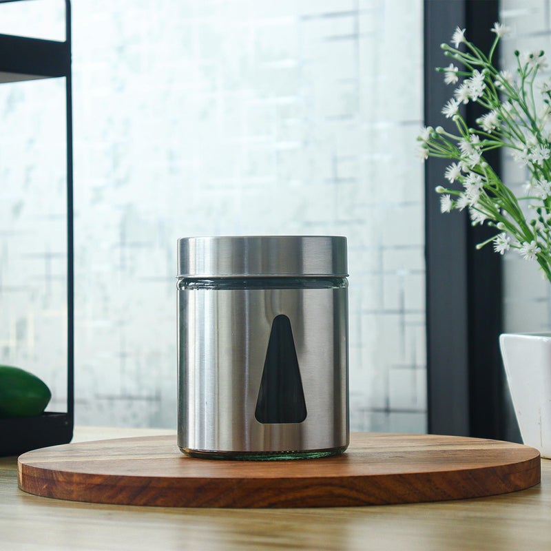 Femora Borosilicate Glass Triangular Shape see through Bottoms with Stainless Steel Jacketed Glass Jars | 1 Year Warranty | Airtght | Jars for Snacks, Fry Food, Masala, Spice, Cookies|700 ML|Set Of 3 - Image 5